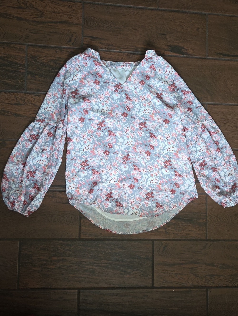 Floral V-Neck Long-Sleeve Blouse - Pink Floral